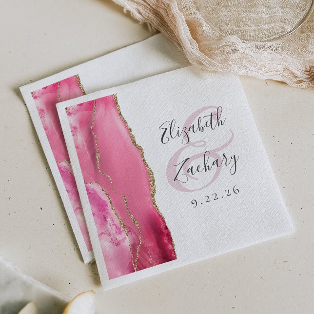 Agate Geode Script Pink Gold Wedding Napkin (Creator Uploaded)