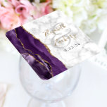 Agate Geode Script Purple Gold Marble Wedding Square Paper Coaster<br><div class="desc">This elegant modern wedding coaster features a purple watercolor agate geode design trimmed with faux gold glitter on a background of white and grey marble. Easily customise the names of the bride and groom in gold coloured handwriting calligraphy over a large,  light grey ampersand.</div>