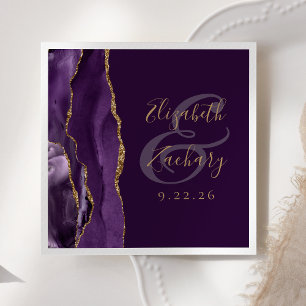 Agate Geode Script Purple Gold Plum Wedding Napkin