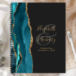 Agate Geode Script Teal Gold Dark Wedding Plans Planner<br><div class="desc">This elegant modern wedding planner features a teal blue watercolor design trimmed with faux gold glitter. Easily customise the gold-coloured text on an off-black background, with the names of the bride and groom in handwriting calligraphy over a large, charcoal grey ampersand. Add the title and wedding date below in italics....</div>