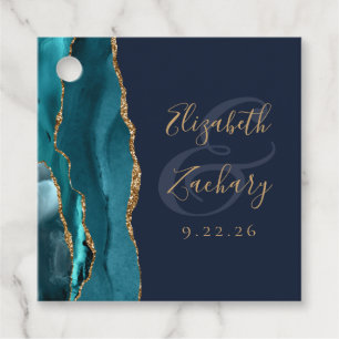 Agate Geode Script Teal Gold Navy Blue Wedding Favour Tags