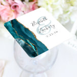 Agate Geode Script Teal Gold Wedding Square Paper Coaster<br><div class="desc">This elegant modern wedding coaster features a teal watercolor agate geode design trimmed with faux gold glitter. Easily customise the charcoal grey text on a white background,  with the names of the bride and groom in handwriting calligraphy over a large,  pale teal ampersand.</div>