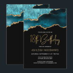 Agate Geode Teal Gold 18th Birthday Party Invitation<br><div class="desc">This trendy 18th birthday invitation features a watercolor image of an agate geode in shades of teal with faux gold highlights. The words "18th Birthday" appear in faux gold glitter in decorative modern handwriting font. Customise it with the name of the honoree in gold coloured text and the details in...</div>