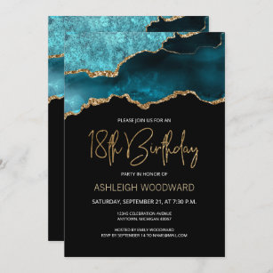 Agate Geode Teal Gold 18th Birthday Party Invitation