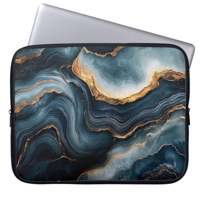 Agate Geode with Gold and Navy Blue Marble Laptop Sleeve (Front)