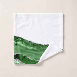 Agate Glamourous Emerald Green Silver Glitter Wash Cloth
