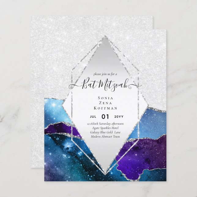 AGATE GLITTER BAT MITZVAH Invitations BUDGET (Front/Back)