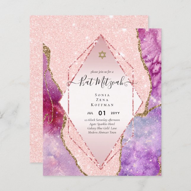 AGATE GLITTER BAT MITZVAH Invitations BUDGET (Front/Back)