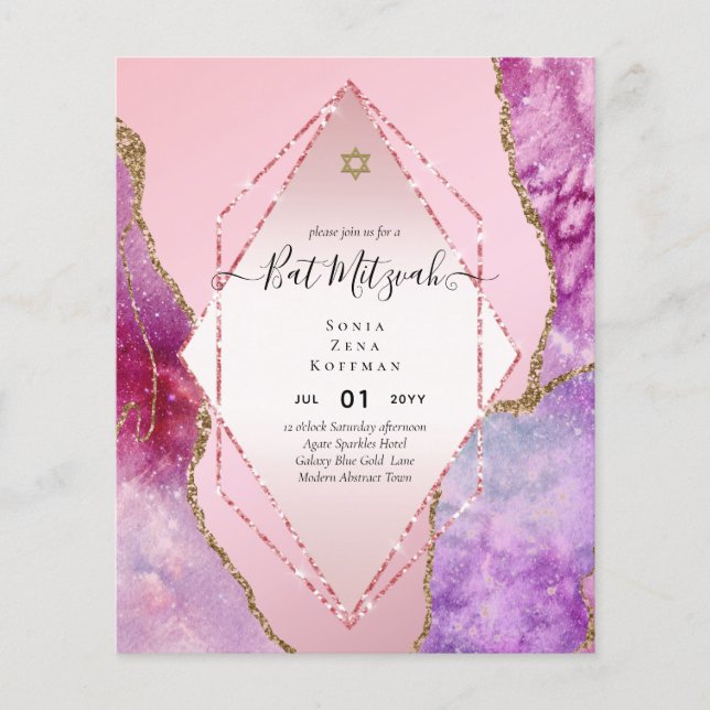 AGATE GLITTER BAT MITZVAH Invitations BUDGET Flyer (Front)