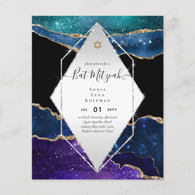 AGATE GLITTER BAT MITZVAH Invitations BUDGET Flyer (Front)
