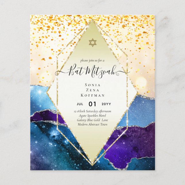 AGATE GLITTER BAT MITZVAH Invitations BUDGET Flyer (Front)