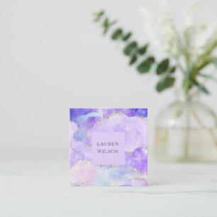 agate glitter pink blue square business card