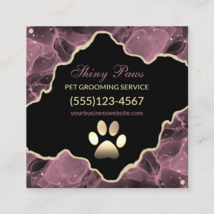 Agate Glitter Rose Gold Dog Pet Grooming Square Business Card