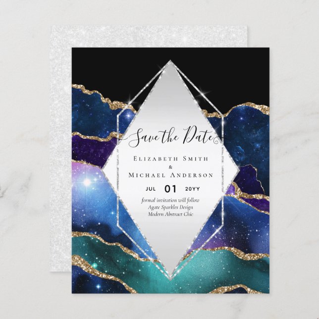 AGATE GLITTER Save The Dates Glamour BUDGET (Front/Back)