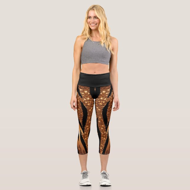 Agate Glitter Tiger Capri Leggings (Front)