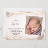 Agate Gold Glitter Script Photo Girl Baptism