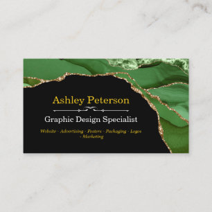 Agate Green and Gold Faux Glitter Business Card