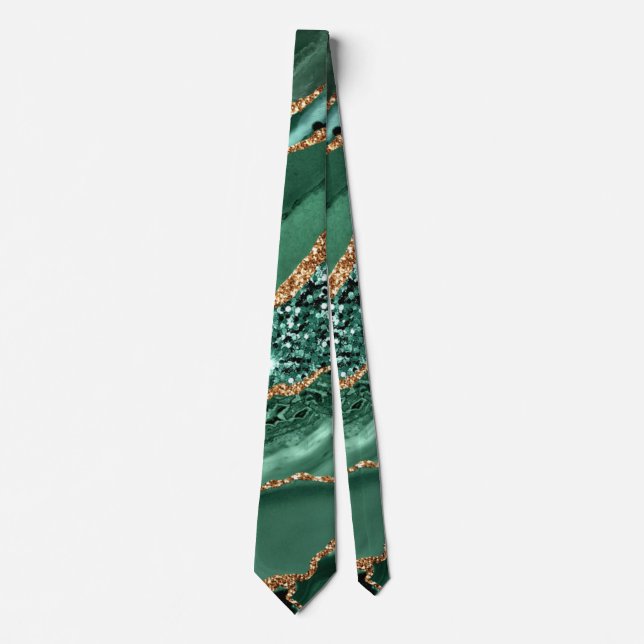 Agate Green Gold Emerald Glitter Marble Neck Tie (Front)