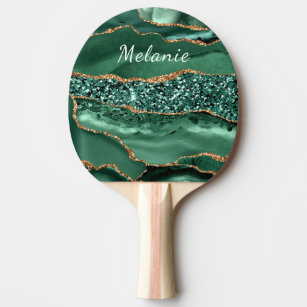 Agate Green Gold Glitter Add Name Ping Pong Paddle