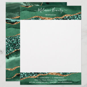 Agate Green Gold Glitter Emerald Modern Letterhead