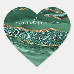 Agate Green Gold Glitter Emerald Your Name Sticker