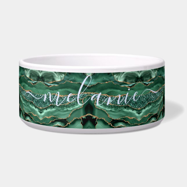 Agate Green Gold Glitter Geode Marble Custom Name (Front)
