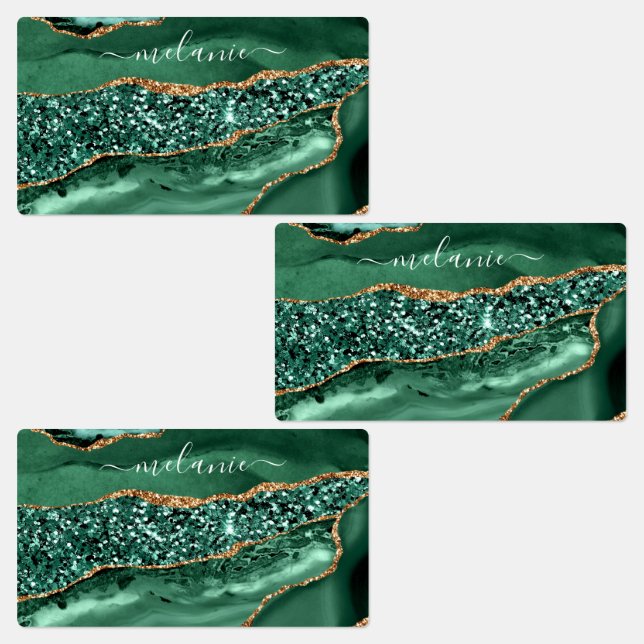 Agate Green Gold Glitter Geode Marble Custom Name (Group)