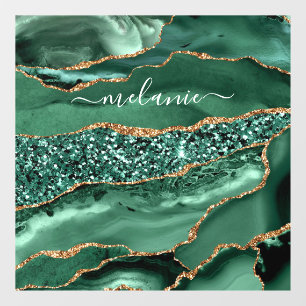 Agate Green Gold Glitter Geode Marble Custom Name