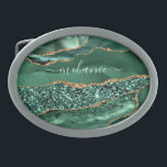 Agate Green Gold Glitter Geode Marble Custom Name Belt Buckle<br><div class="desc">Agate Green Gold Glitter Geode Marble Custom Name Emerald Sparkle Personalised Birthday - Anniversary or Wedding Gift / Suppliest - Add Your Name - Text or Remove - Make Your Special Gift - Resize and move or remove and add text / elements with customisation tool. Design by MIGNED. Please see...</div>