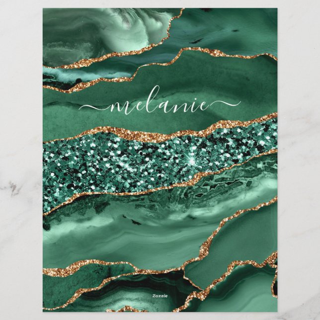 Agate Green Gold Glitter Geode Marble Custom Name Custom Letterhead (Back)
