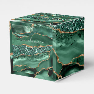 Agate Green Gold Glitter Geode Marble Custom Name Favour Box