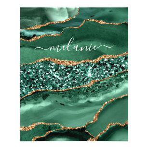 Agate Green Gold Glitter Geode Marble Custom Name Flyer