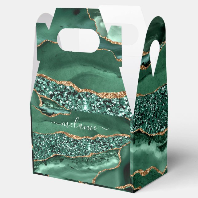 Agate Green Gold Glitter Geode Marble Your Name Favour Box (Opened)