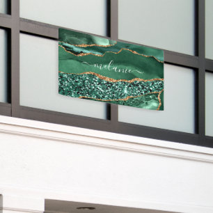 Agate Green Gold Glitter Marble Custom Name Banner