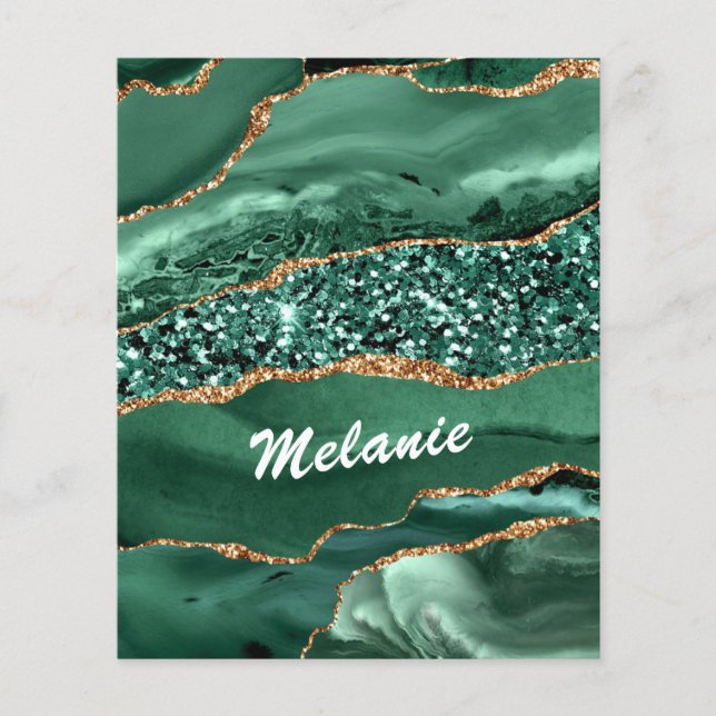 Agate Green Gold Glitter Marble Flyer Your Name (Front)
