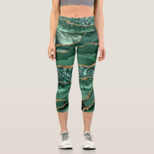 Agate Green Gold Glitter Marble Your Name Leggings