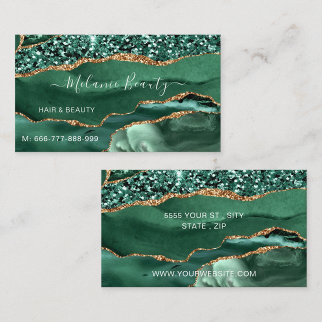Agate Green Gold Glitter Modern Business Card (Front/Back)