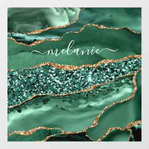 Agate Green Gold Glitter Window Clings Custom Name