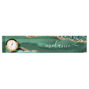 Agate Green Gold Marble Custom Desk Name Plate