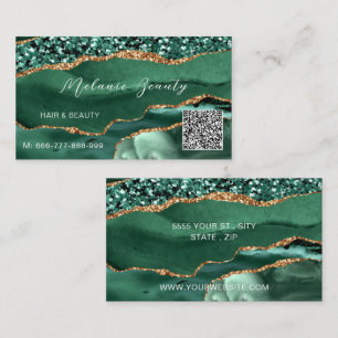 Agate Green Gold Sparkle QR Code Business Card