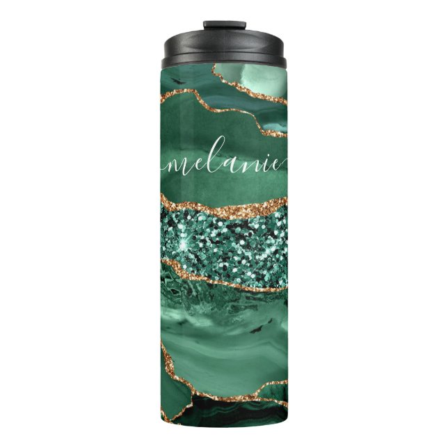 Agate Green Marble Custom Name Thermal Tumbler (Front)