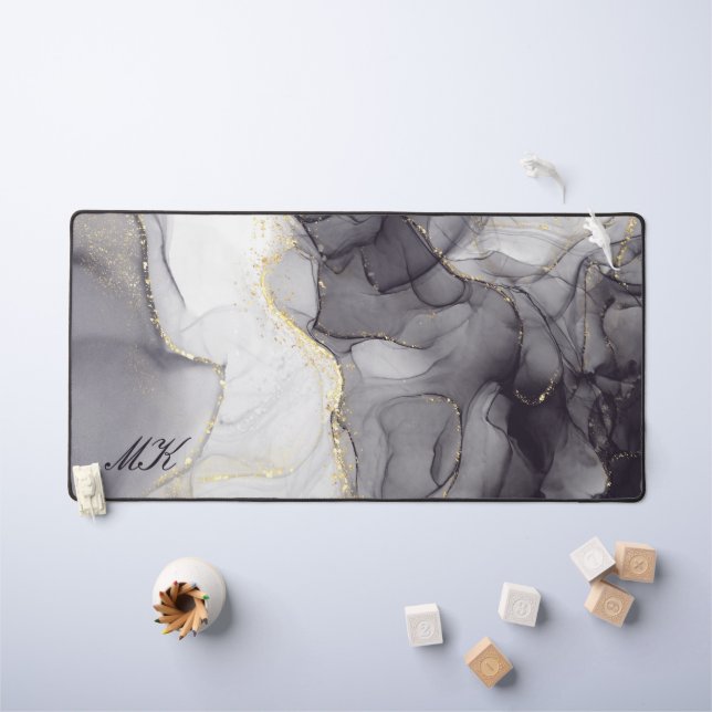 Agate Grey and Black Marble Custom Name Letter  Desk Mat (Kids Table)