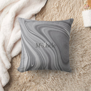Agate Grey Marble Swirl Custom Name Letter  Cushion