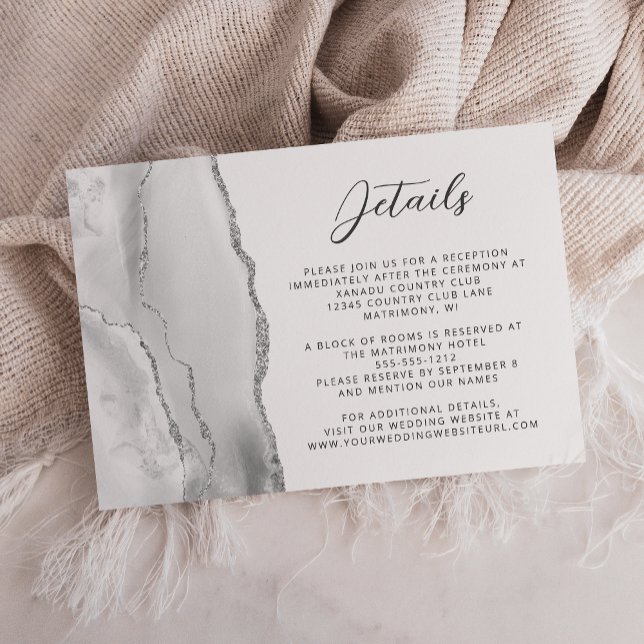 Agate Grey Silver Modern Script Wedding Details Enclosure Card (Creator Uploaded)