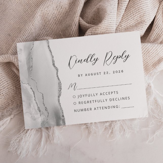 Agate Grey Silver Modern Script Wedding RSVP Card (Creator Uploaded)