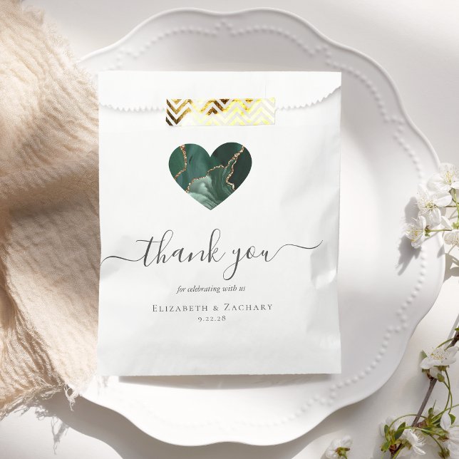 Agate Heart Thank You Emerald Green Gold Wedding Favour Bags (Creator Uploaded)