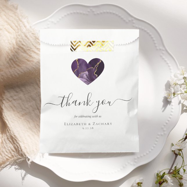 Agate Heart Thank You Purple Gold Wedding Favour Bags (Creator Uploaded)