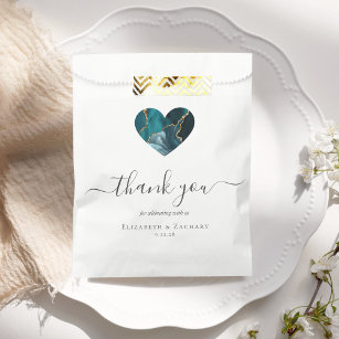 Agate Heart Thank You Teal Blue Gold Wedding Favour Bags