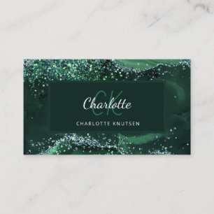 Agate marble green monogram business card