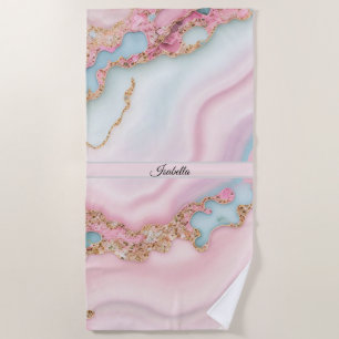 Agate Marble Modern Blue Pink Gold Collection Beach Towel
